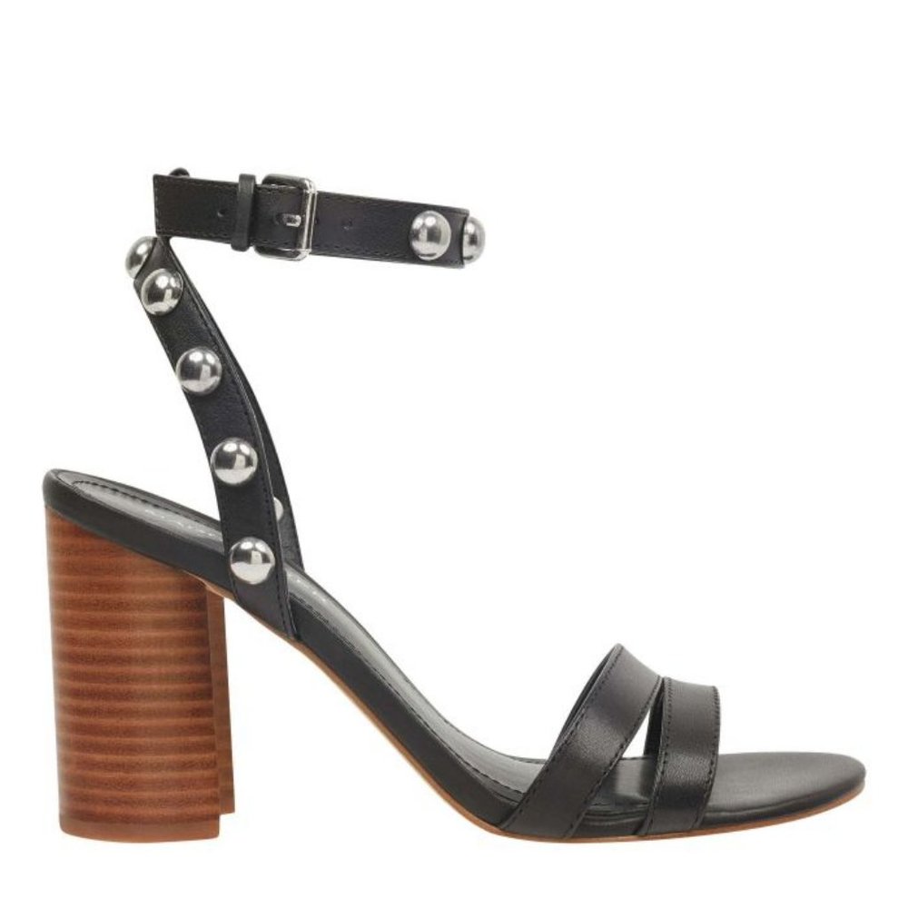 MARC FISHER Leather Stud Ankle Strap Sandals